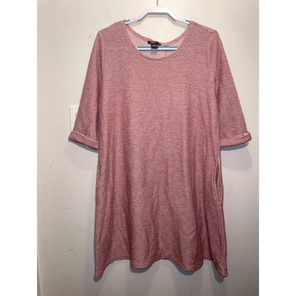 Robert Louis Pink Knit Tunic Dress Short Sleeve Button Back Pockets Large